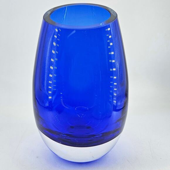 Cobalt Blue sommerso Magnor Norway Art Glass vase polished bottom - Picture 2 of 4
